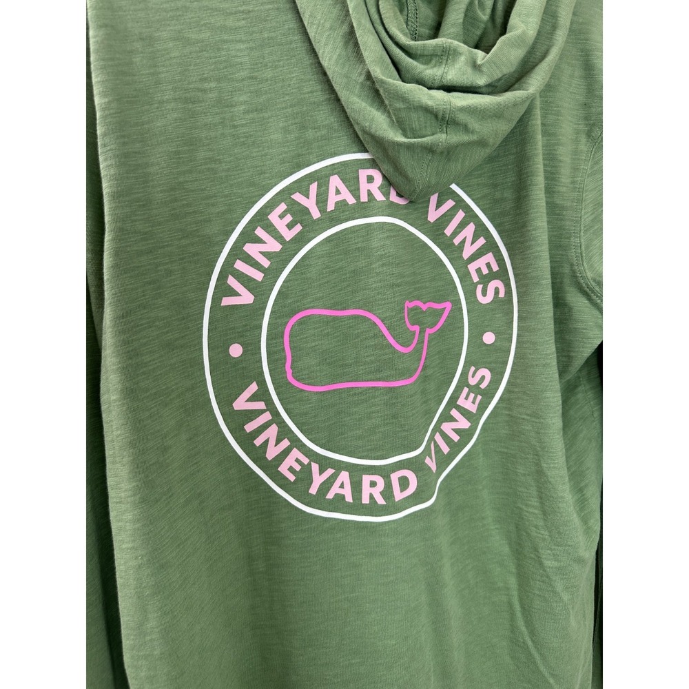 NEW Vineyard Vines Green Slub Whale Dot Curved Hem Hoodie Tee Medium Cotton Top - Picture 8 of 16